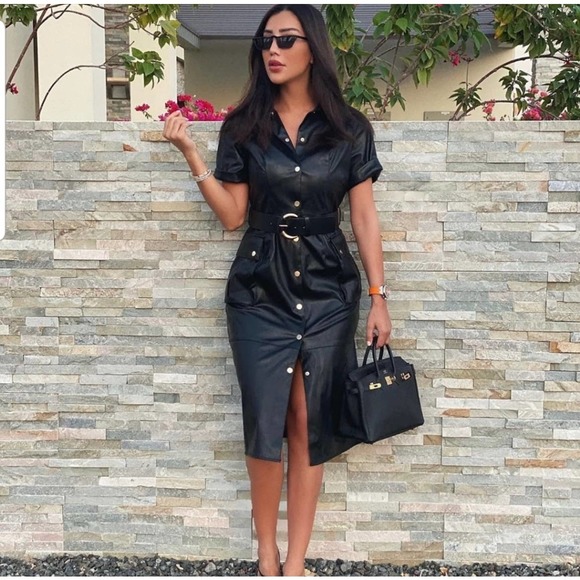 Zara Faux Leather Snap Front Dress Black - Picture 4 of 10